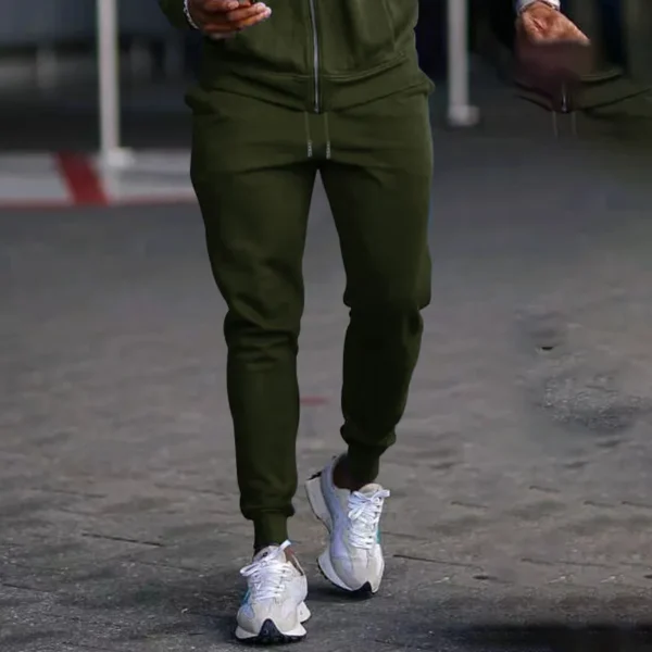 Calças e blusa (conjunto) masculino em Moletom monocromático , cintura com cordões, calça jogger justa, calça de ginástica de corrida, lazer, primavera, outono, novo - Image 3