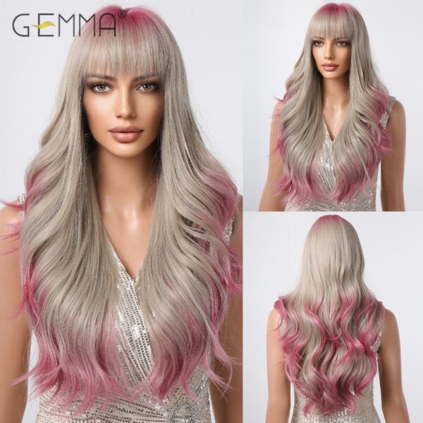 Peruca sintética longa ondulada cosplay GEMMA com Franja, peruca de cabelo natural para mulheres brancas, festa, resistente ao calor, rosa claro - Image 22