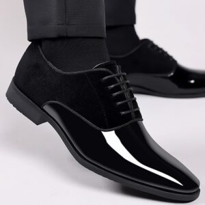 Sapatos masculino de couro envernizado, Clássico, com renda, Casual, Negócios, Formal, Escritório, Trabalho, Festa.
