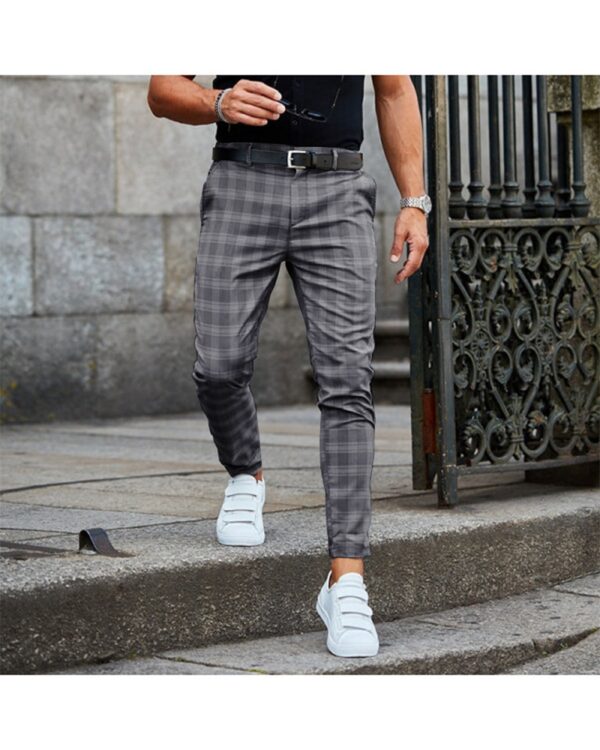 Calças masculina comprida xadrez justa, confortável, respirável, cotidiano, xadrez casual, moda, verão, 2023 - Image 9