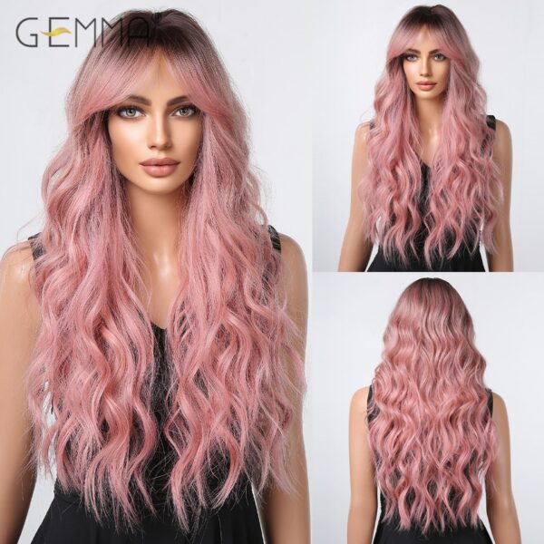 Peruca sintética longa ondulada cosplay GEMMA com Franja, peruca de cabelo natural para mulheres brancas, festa, resistente ao calor, rosa claro - Image 18