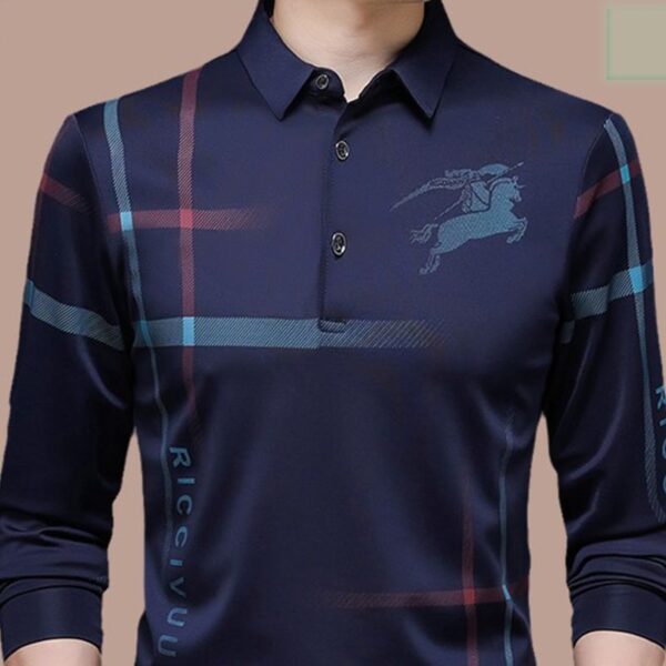 Camisetas masculina Polo gelo manga longa, camisa larga fina e lapela, tops, casual, primavera, verão, novo, 2023 - Image 3