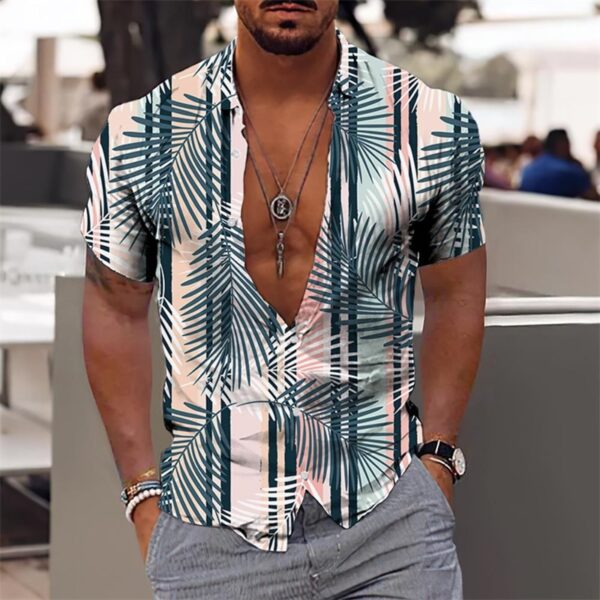 Camisas masculina havaiana slim, tops diários de férias, roupa casual, estampa floral elegante, folhas, social, moda casual, Y2k - Image 25