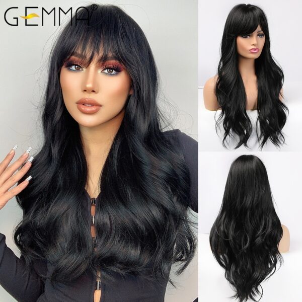 Peruca sintética longa ondulada cosplay GEMMA com Franja, peruca de cabelo natural para mulheres brancas, festa, resistente ao calor, rosa claro - Image 4