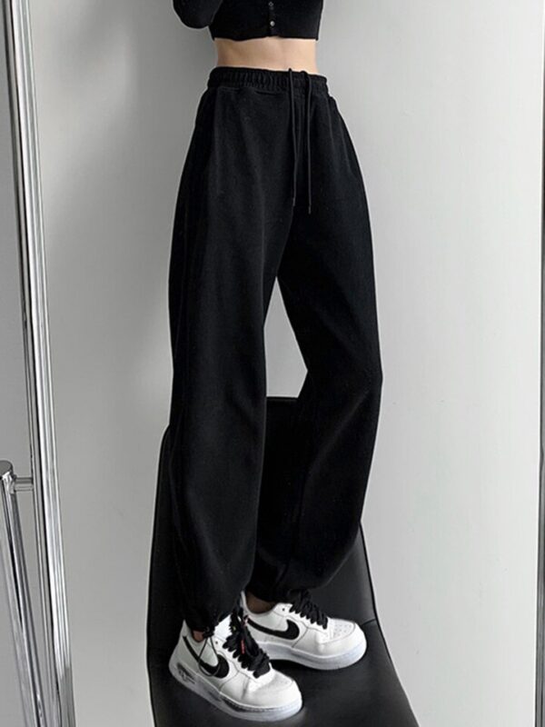 Calças feminina, Moletom azul, calça larga, cintura alta, perna larga, esportiva, outono e primavera - Image 3