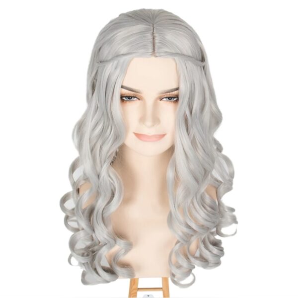 Perucas cabelo sintético, HAIRJOY Daenerys Targaryen, Prata Longo Trançado Traje Cosplay Rainha Lolita. - Image 14