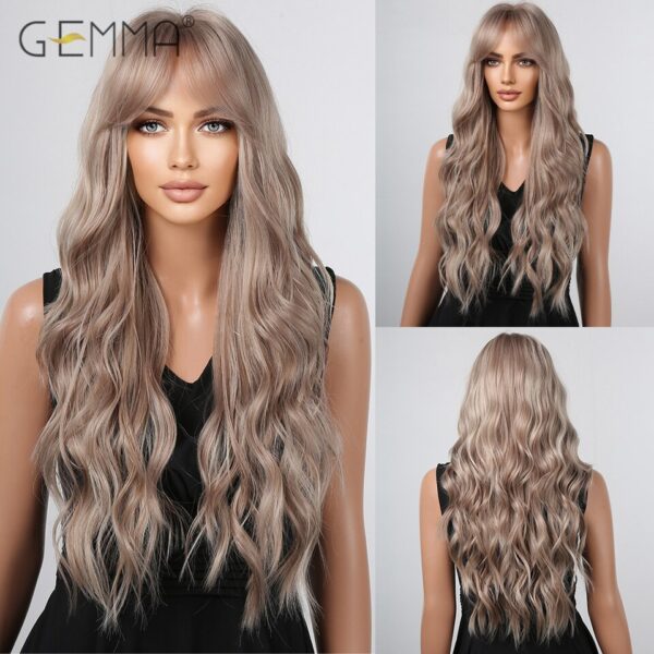 Peruca sintética longa ondulada cosplay GEMMA com Franja, peruca de cabelo natural para mulheres brancas, festa, resistente ao calor, rosa claro - Image 35