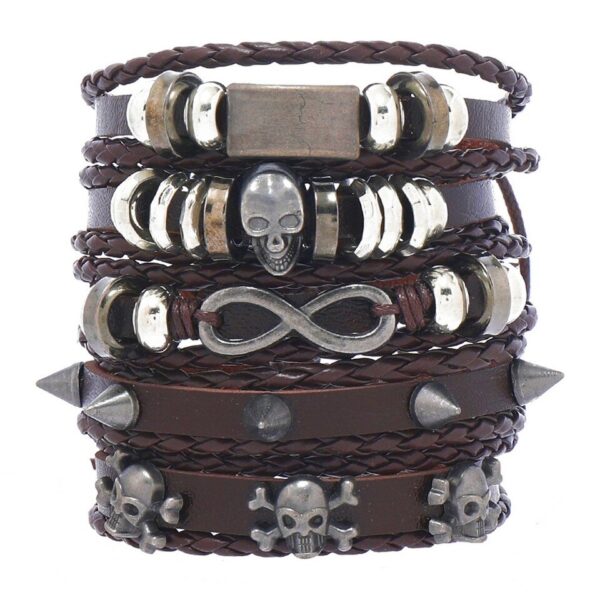 Pulseira couro ajustável, moda viking, mão, pulseiras tecido crânio, jóias ajustável conjunto - Image 37
