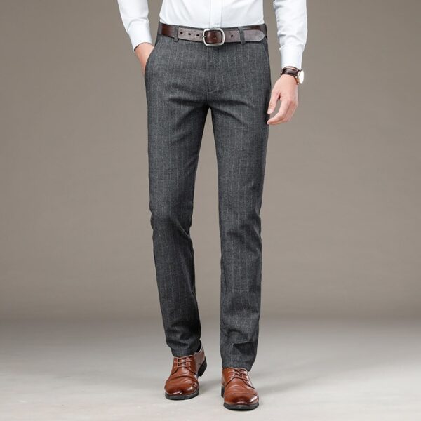 Calças masculina com padrão de listras, social, Oussyu, stretch para negócios, cinza, azul e preto, roupas de alta qualidade, novas - Image 6