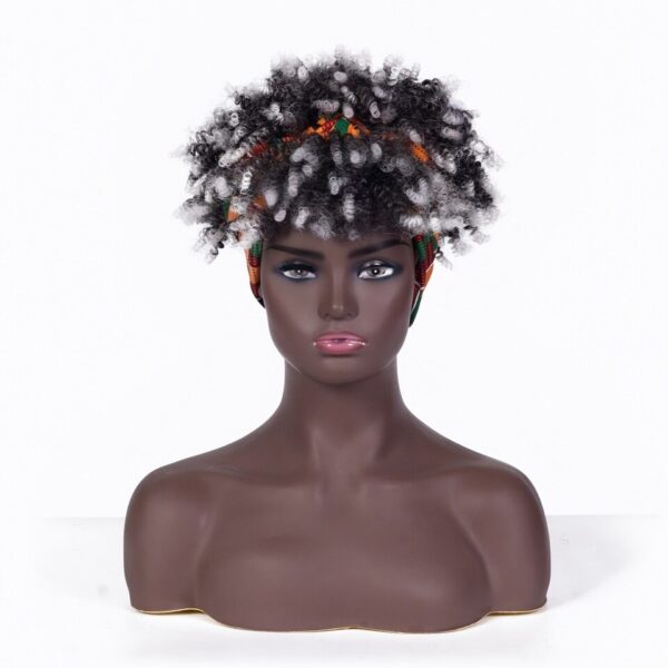 Perucas curta e encaracolada com bandana para mulheres negras, cachecol afro encaracolado, envoltório de turbante sintético, cabelo falso natural, uso diário - Image 30