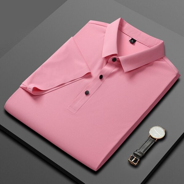 Camisetas masculina polo de manga curta, cor sólida, seda gelada, solta, lapela, verão, novo, 2023 - Image 11