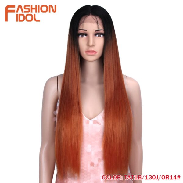 Peruca dianteira, moda ídolo cabelo sintético, do laço 30 Polegada peruca reta arco-íris colorido azul cosplay peruca resistente ao calor - Image 14