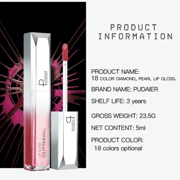 Batom brilho labial diamante perolado, batom líquido hidratante, impermeável, beleza, sexy, 18 cores - Image 37
