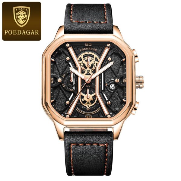 Relógios de pulso masculino, POEDAGAR,  Moda Masculina, Cronógrafo De Luxo Luminous Impermeável Data Homem Relógio Quadrado Dial Couro Quartz Relógios. - Image 13