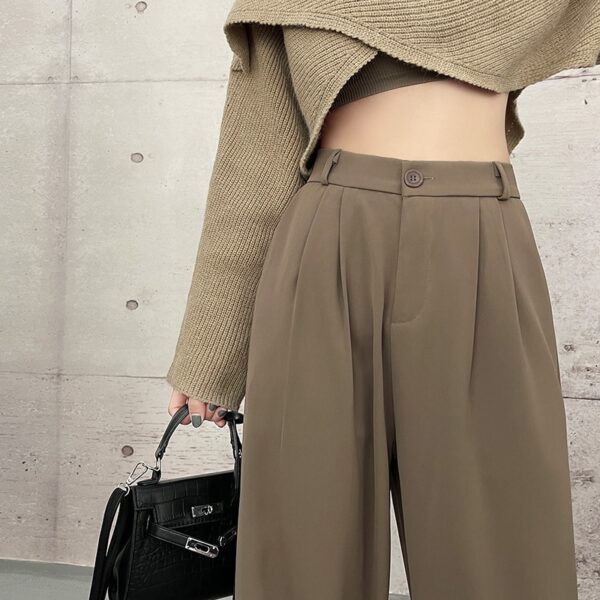 Calças feminina casual de pernas largas, solta reta calça cargosa, moda coreana - Image 15