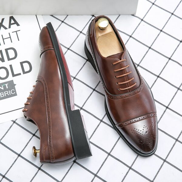 Sapatos masculino Oxfords, marrom, preto, PU Office Brogue Dress Shoes - Image 8