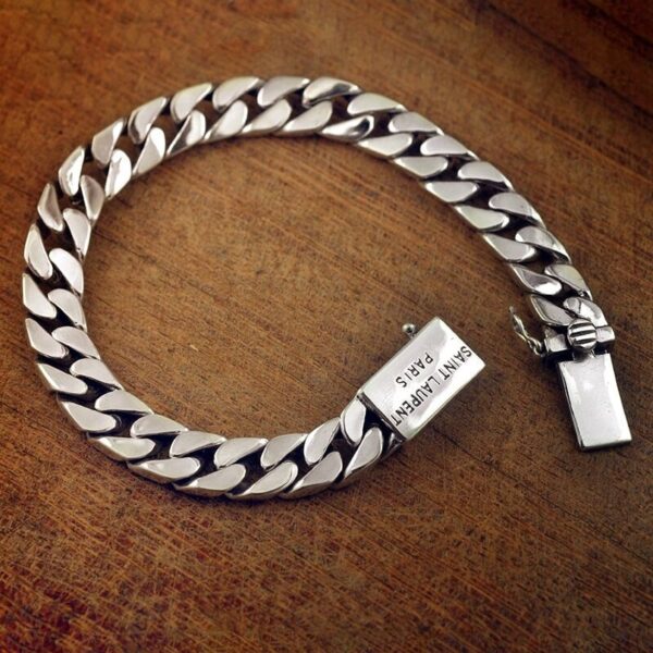 Pulseiras masculina, prata 925, retro simples, punk nu pulseira tank whip chain - Image 3