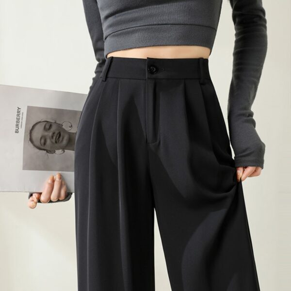 Calças feminina casual de pernas largas, solta reta calça cargosa, moda coreana - Image 13
