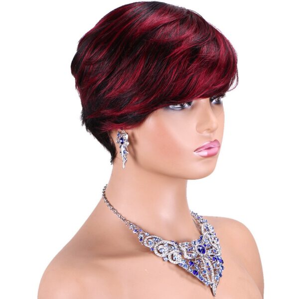 Perucas de cabelo humano Pixie reta curta com franja para mulheres, Bob colorido, sem renda, cabelo remy brasileiro, vermelho de Borgonha - Image 10