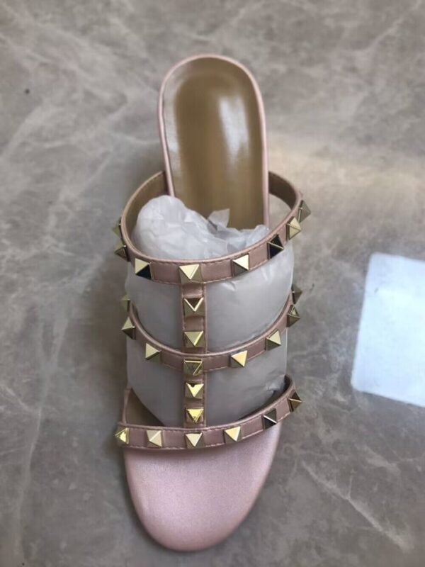 Sapatos feminino de salto alto matte, rebites dourados, slides retrô prateados, designer elegante, cores misturadas, verão, silenciosas, 48 - Image 10