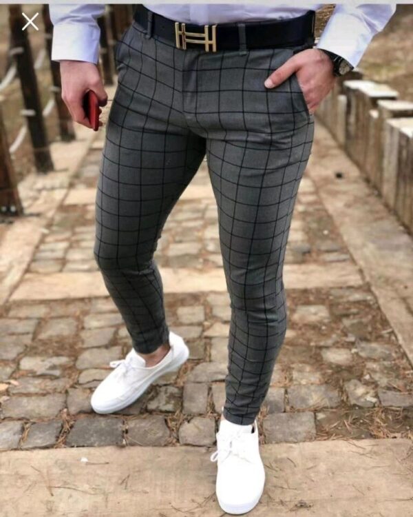 Calças masculina reta xadrez de cintura alta, roupa casual fina, primavera e outono