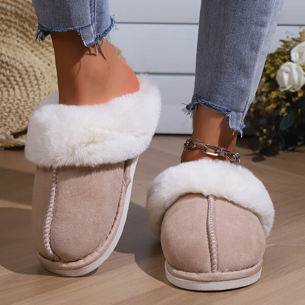 Chinelos masculino/feminino de pele, sapatos de casa para casais, camurça falsa, dedo do pé fechado, sola macia confortável, slides para casa, inverno, 2023 - Image 6