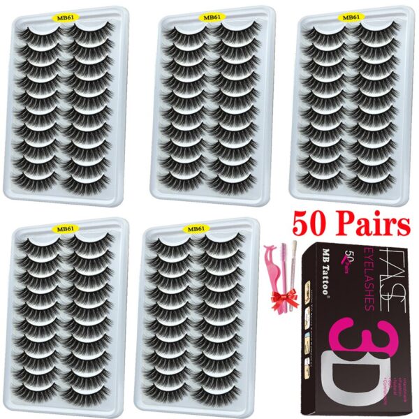 Cílios dramáticos naturais longos Mb, 3d vison, wispies cílios extensão olho, beleza, postiços conjunto falso, 50 pares - Image 3