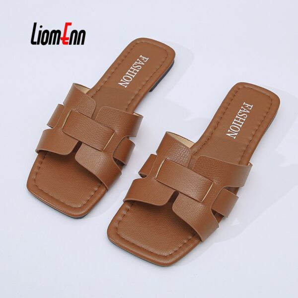 Chinelos femininos de praia ao ar livre, chinelos de luxo, planos, sandálias femininas, moda de marca, sapatos deslizantes, verão, tamanho grande 43, 2023 - Image 7