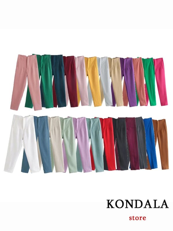 Calças feminina reta, KONDALA-moda chique, roupas de escritório, vintage, cintura alta, com zíper, 2023 - Image 9