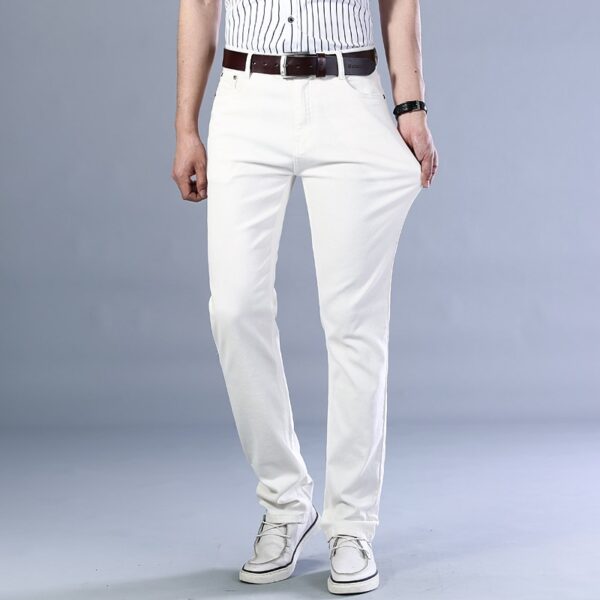 Calças masculina jeans branca stretch regular fit, calça jeans masculina, estilo clássico, casual, de algodão, primavera, verão - Image 3