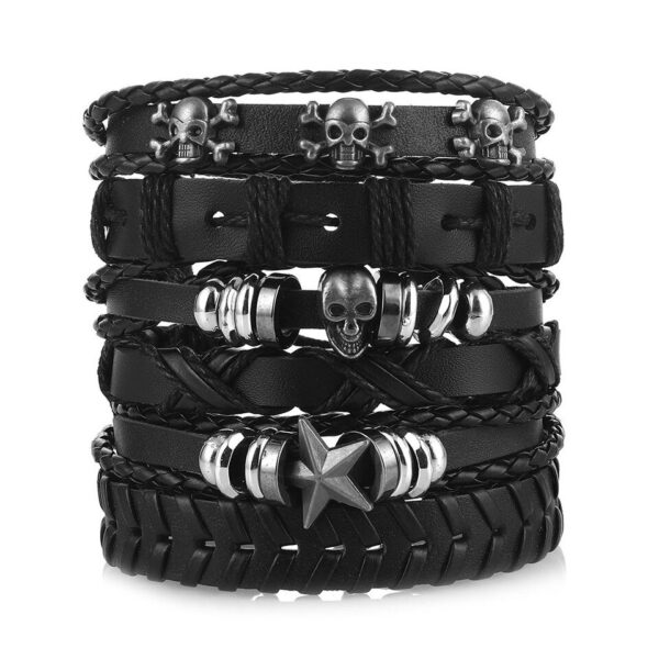 Pulseira couro ajustável, moda viking, mão, pulseiras tecido crânio, jóias ajustável conjunto - Image 9