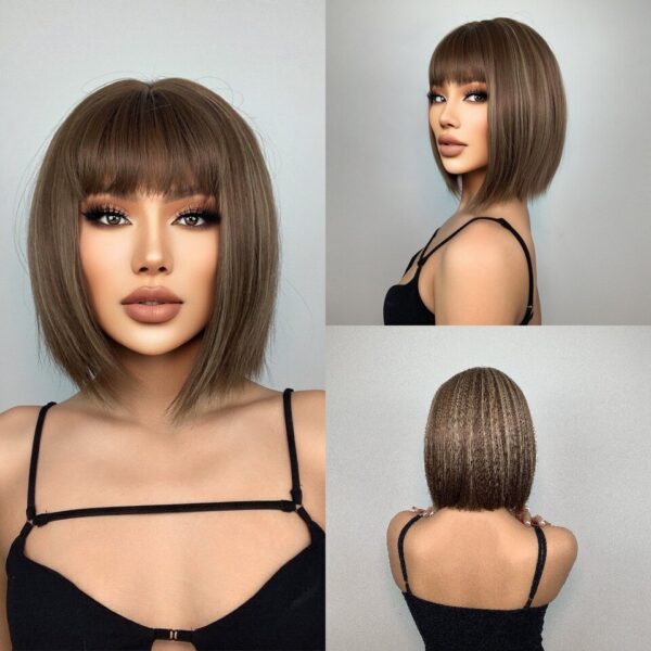 Perucas sintética curta com franja, Wine vermelho, borgonha natural bob peruca reta para preto feminino festa cosplay traje resistente ao calor - Image 16
