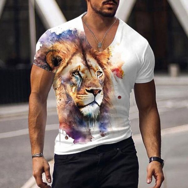 Camisetas masculina manga curta, animal estampada em 3D, tops com gola V, camiseta extragrande, roupas da moda de alta qualidade, verão - Image 9