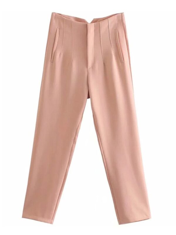 Calças feminina cintura alta, Pai Rann, elegantes e casuais, bege, calças justas femininas, moda, primavera - Image 26