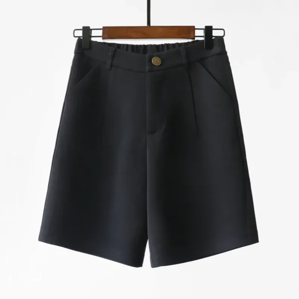 Shorts feminino, Fino, calção bege, cintura alta, solto, pernas largas, reto, uso do escritório, recortado, novo, verão, 2023 - Image 6