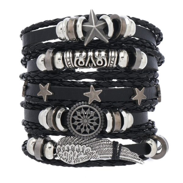 Pulseira couro ajustável, moda viking, mão, pulseiras tecido crânio, jóias ajustável conjunto - Image 5