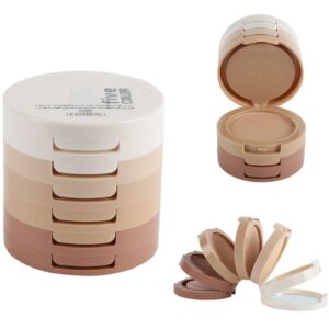 Pó facial paleta 5 cores contorno rosto reparação pressionado com puff pó fundação
