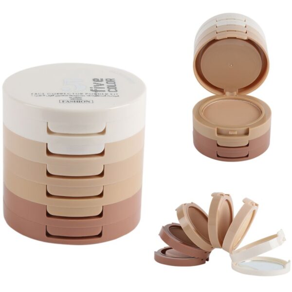 Pó facial paleta 5 cores contorno rosto reparação pressionado com puff pó fundação