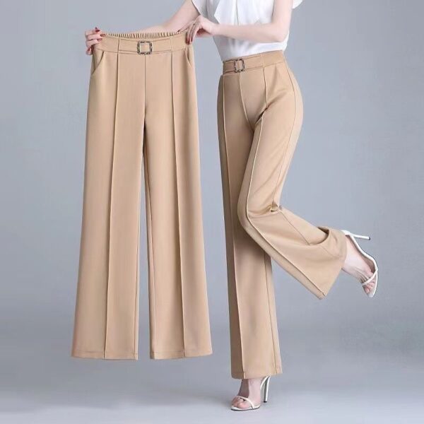 Calças feminina com cinto, de perna larga, calça reta, bolsos de cintura alta, moda elegante, primavera, verão, 4XL, 2023 - Image 8