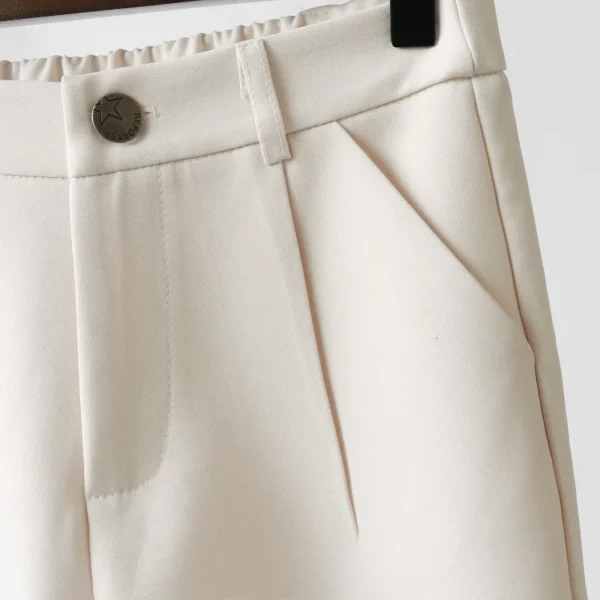 Shorts feminino, Fino, calção bege, cintura alta, solto, pernas largas, reto, uso do escritório, recortado, novo, verão, 2023 - Image 2