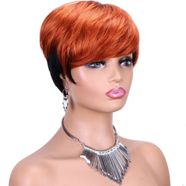 Perucas de cabelo humano Pixie reta curta com franja para mulheres, Bob colorido, sem renda, cabelo remy brasileiro, vermelho de Borgonha - Image 15