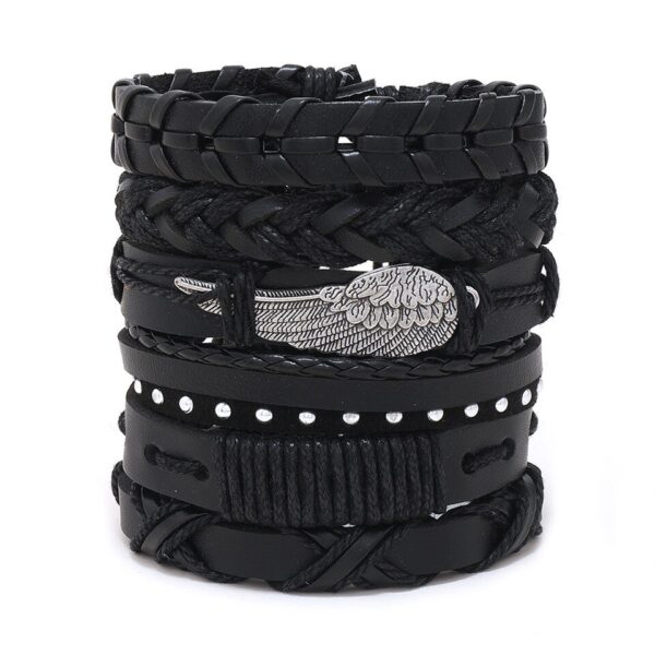 Pulseira couro ajustável, moda viking, mão, pulseiras tecido crânio, jóias ajustável conjunto - Image 3