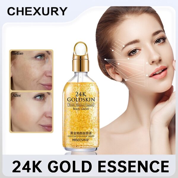 Soro facial, ouro 24k, essência Ácida Hialurônica Anti-envelhecimento Fade Fine Lines Hidratação Branqueamento Brighten Cuidados com a pele