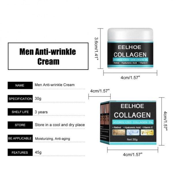 Creme facial para homens, Colágeno anti rugas, Ácido hialurônico, Vitamina E Creme, Hidratante rosto cuidados com a pele produto, Fade Fine Lines, Beleza - Image 4