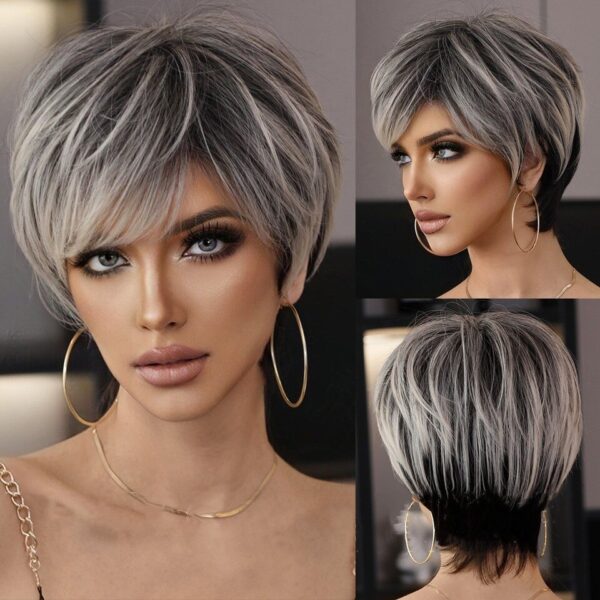 Perucas sintética curta com Franja, cabelo de simulação alta, couro cabeludo alto, branco, dourado e loiro, perucas de cabelo, vários estilos - Image 6