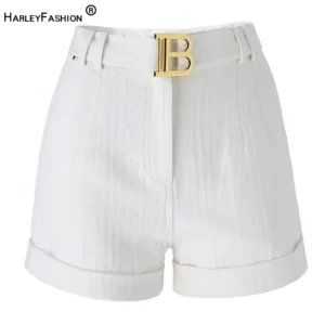 Shorts feminino jeans lavados com cinto, calça jeans de qualidade, textura rosa, estilo casual, opção de 6 cores