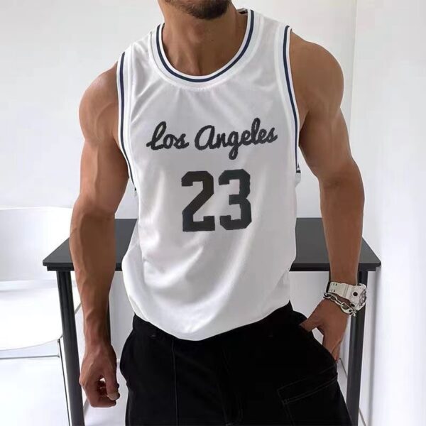 Camisetas masculina regata verão, malha tanque topos fitness workout, corredores sem mangas, treinamento basquete moda n. ° 23 colete esportes - Image 5