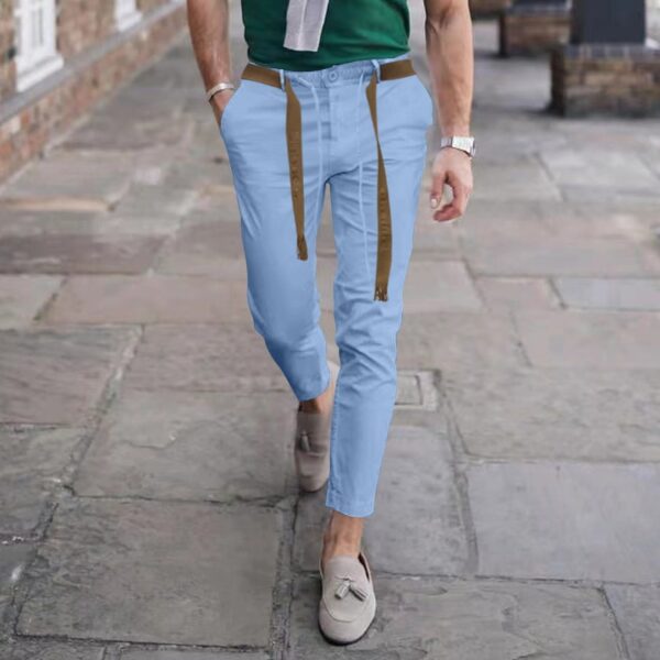 Calças masculina, lápis slim fit, calça monocromática, cordão casual, design de cordões, clássico, streetwear, moda, outono, 2023 - Image 8