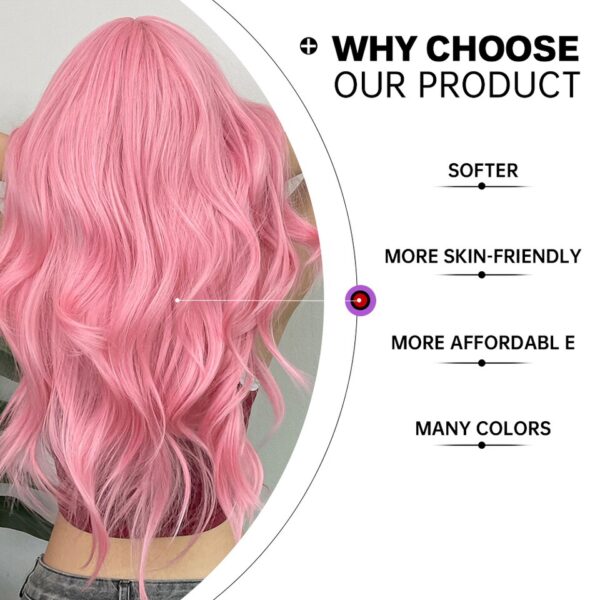 Peruca sintética longa ondulada cosplay GEMMA com Franja, peruca de cabelo natural para mulheres brancas, festa, resistente ao calor, rosa claro - Image 36