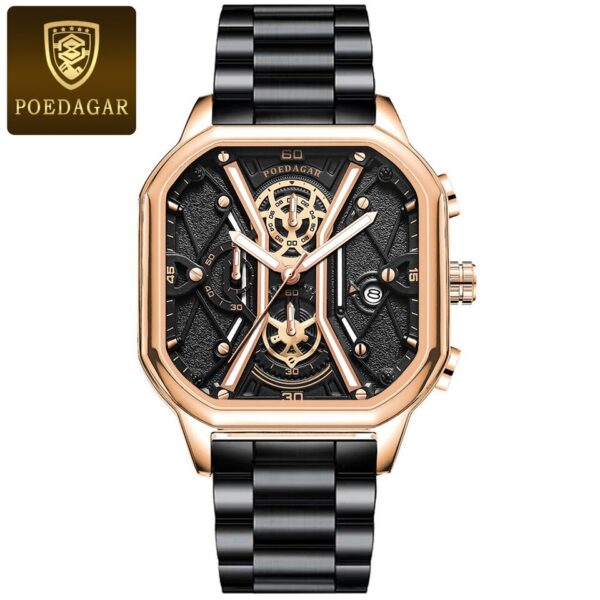 Relógios de pulso masculino, POEDAGAR,  Moda Masculina, Cronógrafo De Luxo Luminous Impermeável Data Homem Relógio Quadrado Dial Couro Quartz Relógios. - Image 11